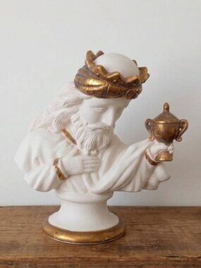 Vintage Enesco Ceramic Bust Wise Man King Melchior Figurine White and Gold 9"